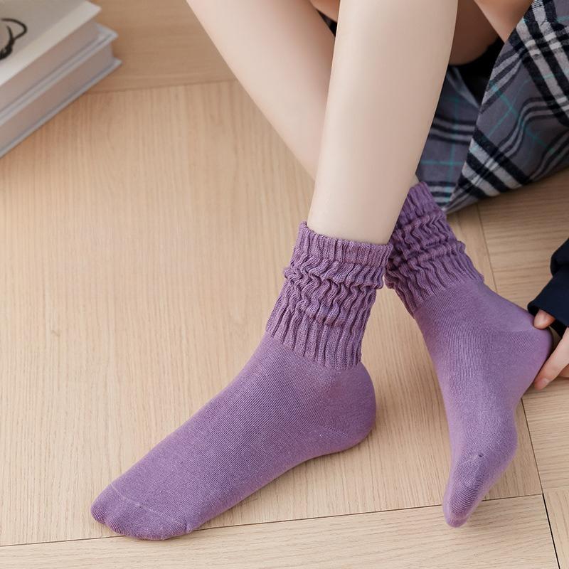 Female Spring and Autumn Pure Color Sweet Bubble Mouth Loose Tube Cotton Socks