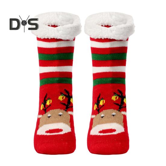 1 Pair Winter Floor Socks Thickened Fuzzy Plush Warmth Retention Christmas Print Leg Warmer Silicone Bottom Fall Winter Floor Socks Holiday Gift