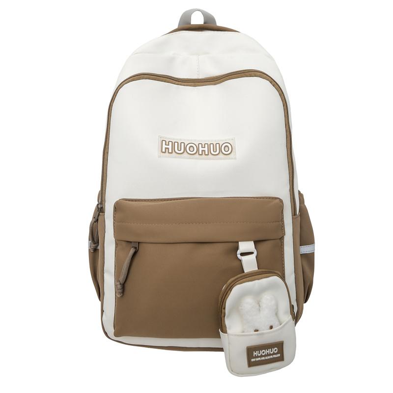 

Многофункциональный рюкзак большой емкости, цветной блок, унисекс, школьный рюкзак для средней школы с кошельком для монет кофейный