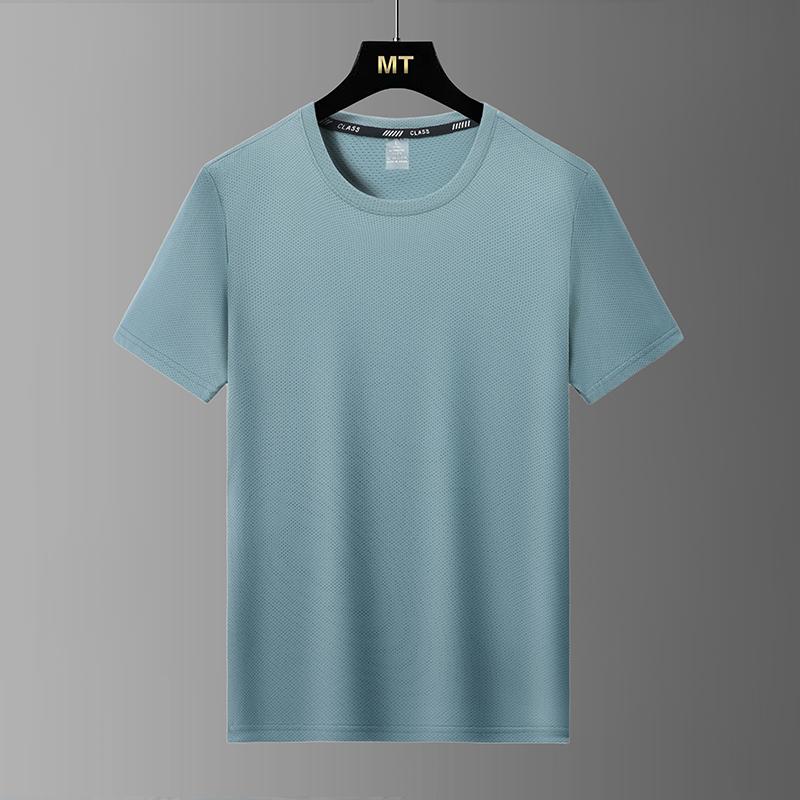 Men's Half Sleeve Fashion Round Neck Ice Silk T-Shirt Sports Casual Top Men's Lightweight Breathable Fitness Large Size Short Sleeve