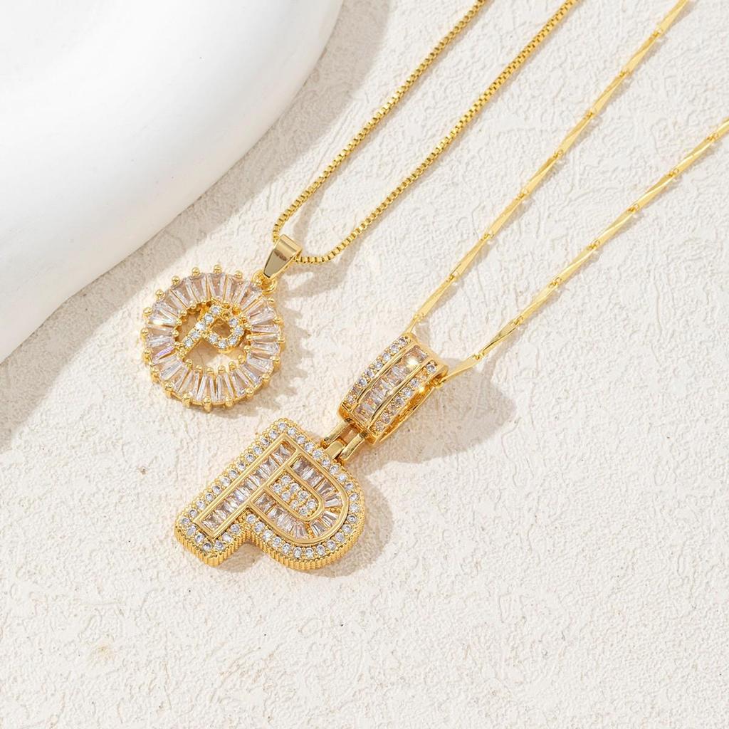 Luxury Zircon Letter & Candy Flower Pendant Necklace with Melon Seed Chain