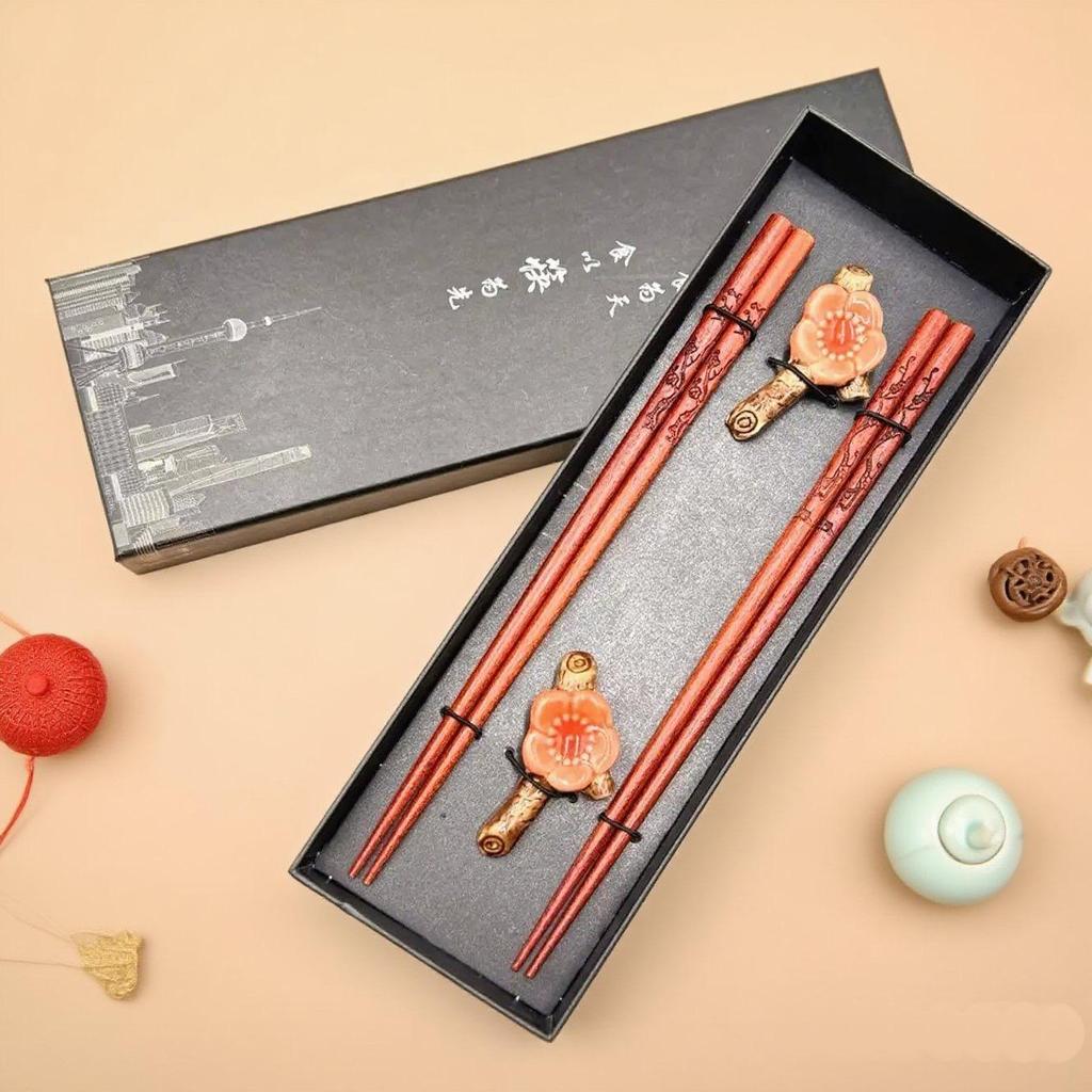 Chinese Style Wooden Chopsticks Gift Set - 2 Pairs for Travel Souvenir or Business Gift