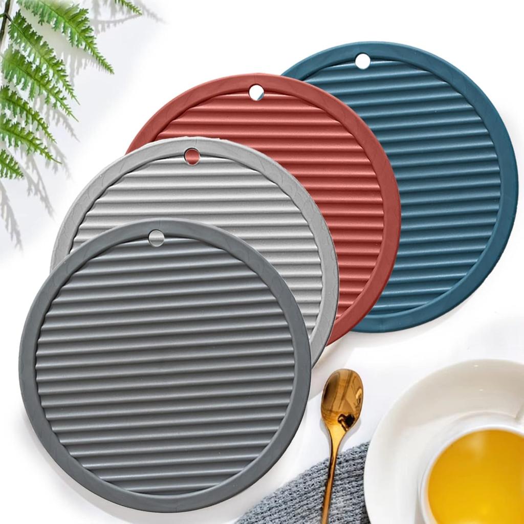 Large Silicone Coasters & Silicone Trivet Mats Kitchen Hot Pads Pot/Pan mat ,Set of 4 Big Coasters for Drinks,for Outdoor Table,Hot Dishes, Pots,