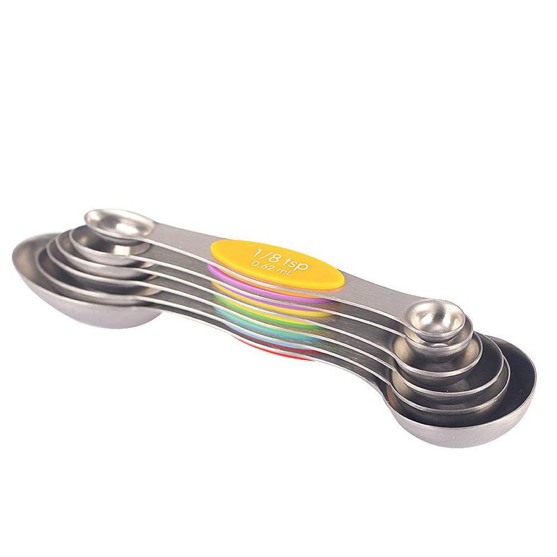 LMETJMA 7pcs/set Magnetic Measuring Spoons Set with Leveler Stainless Steel Double-Sided Measuring Spoons Set for Cooking Baking