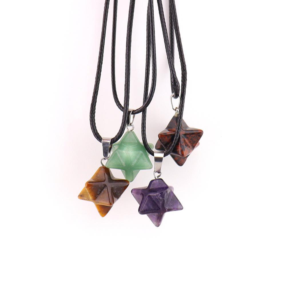 Large Agate Crystal Pendant: 24mm Kabbalah Star with Amethyst & Rose Quartz Hexagram Necklace.