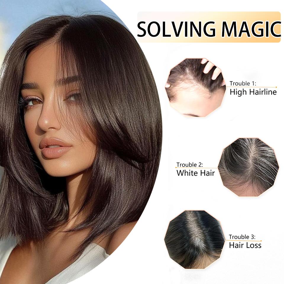Synthetic Hair Topper  Straight 3 Clips Center Part Hairpiece Clip In One Piece Head Top Hair Extensions Invisible Replacement Cover White Hair