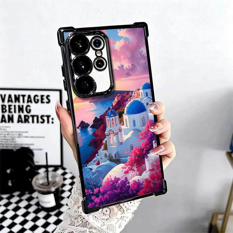 Santorini Greece Summer Plating Phone Case For Samsung Galaxy S24 S25 FE S26 Edge S23 Ultra S22 S21 Plus S20 Anti-Fall Airabag C