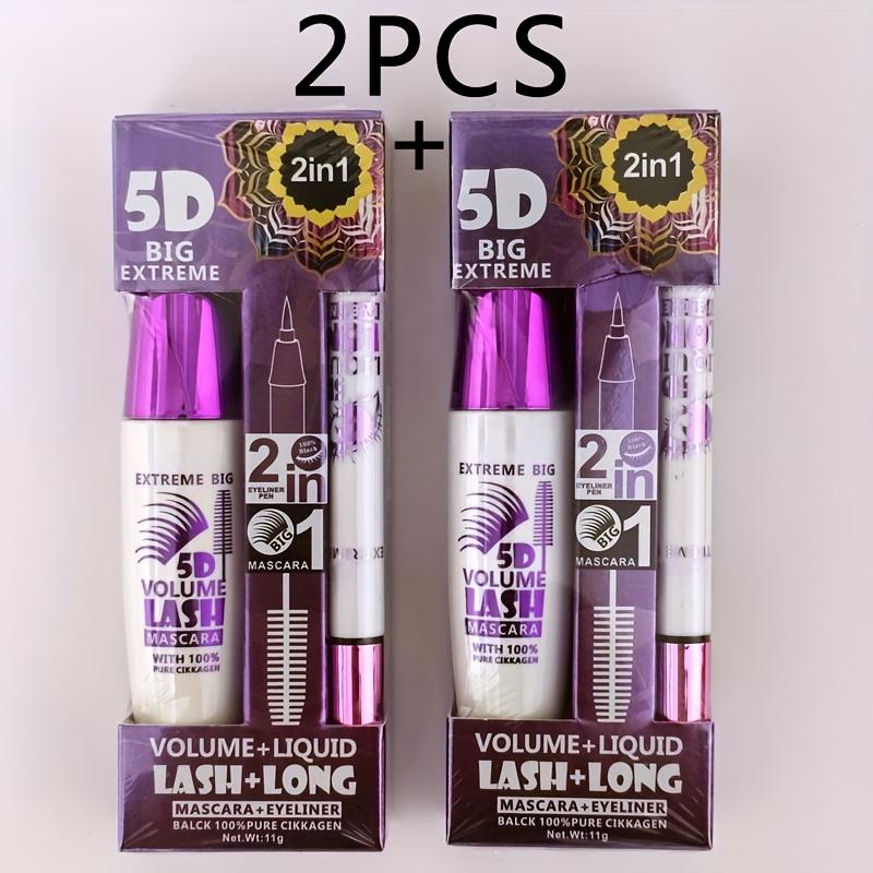 

2 шт. Набор 5D Extreme 2-в-1 Тушь + Подводка для глаз Водостойкий Стойкий, Постепенный и Удлиняющий Эффекты, Черная Жидкая Подводка для глаз, Стойкость макияжа 24 часа