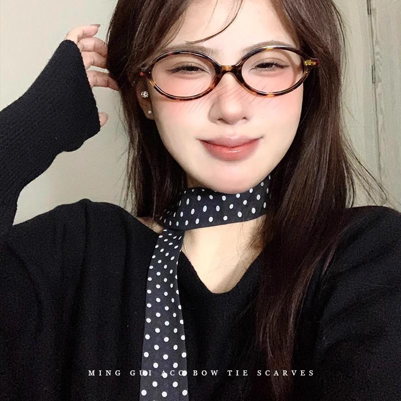 Women's French Retro Black Polka Dot Silk Scarf - 2025 High-End Layered Ribbon Hair Tie & Square Scarf Accessory
