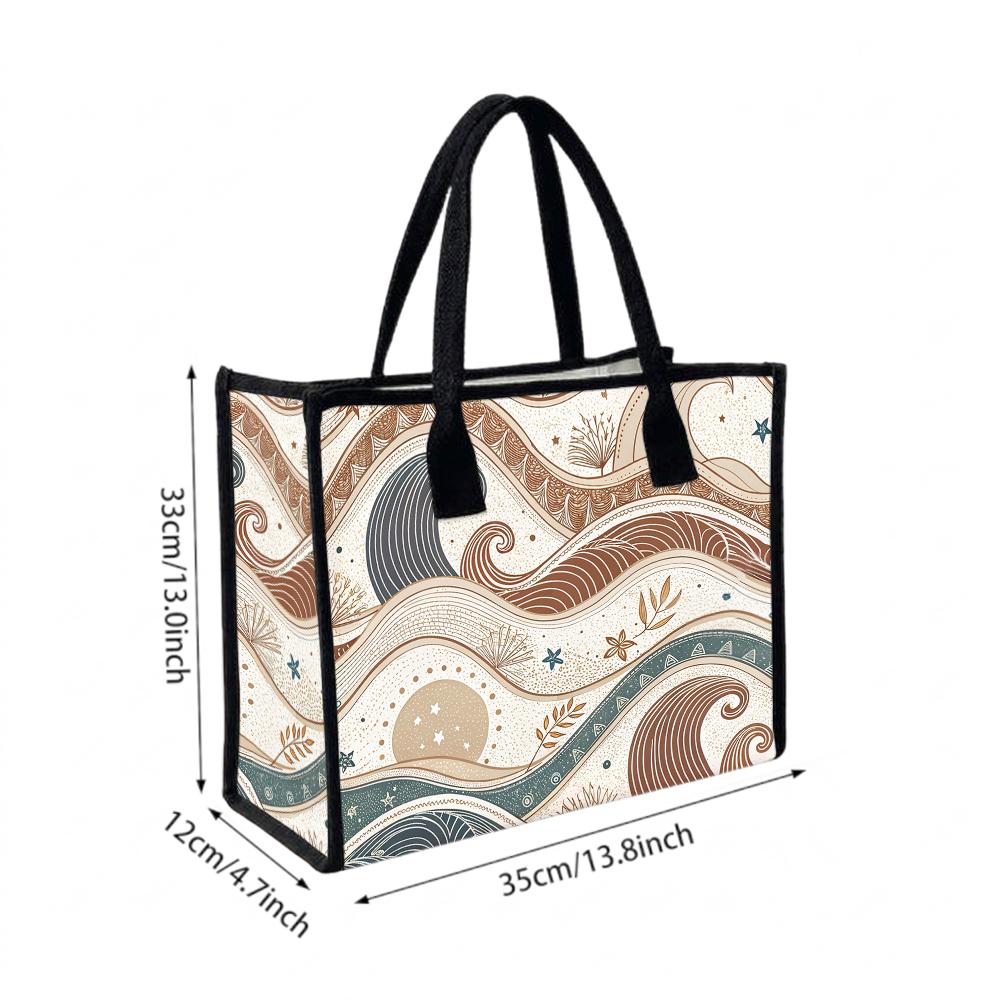 Boho Wave Pattern Tote Bag for Daily Use Stylish Casual Large Carry Shoulder Bag for Women