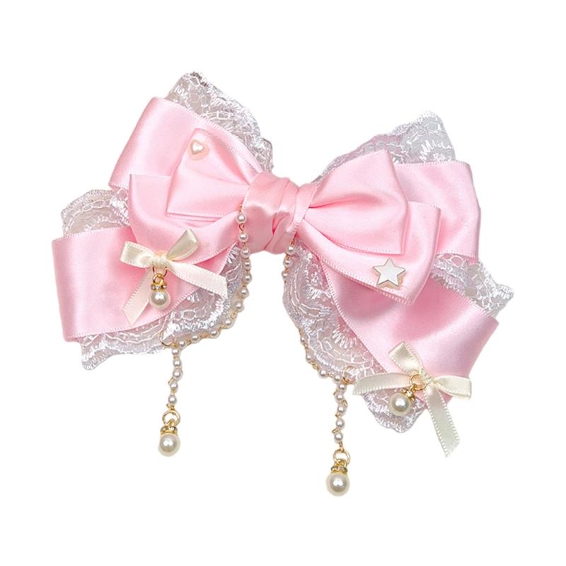 Grazioso fermaglio per capelli con nappe per bambini con fiocco e perle Accessorio portatile per feste e uso quotidiano