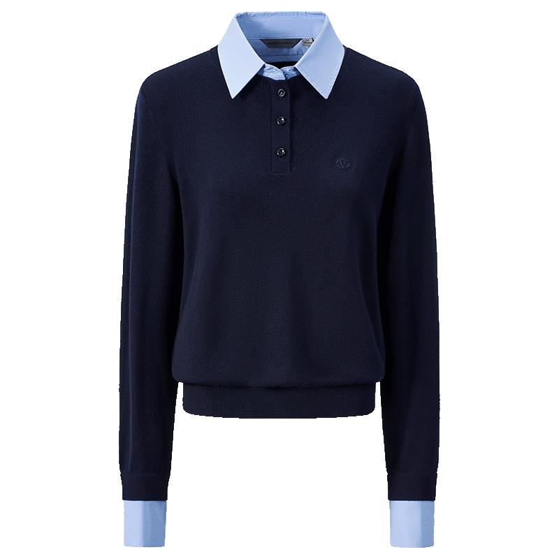 GIOVANNI VALENTINO Women's Faux Two-Piece Patchwork Polo Collar Knit Sweater