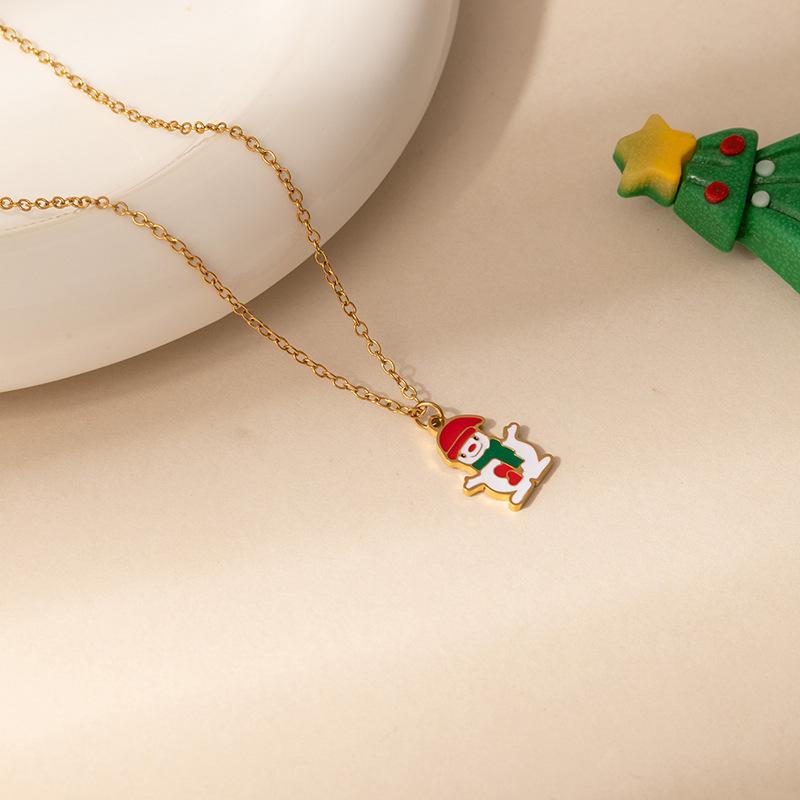 European & American Christmas Polka Dot Bell Reindeer Pendant Necklace for Women - Titanium Steel Clavicle Chain Jewelry Gift.