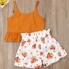 Elroy 2Pcs Kids Clothes Outfit Girl Printed Shorts Pants Ruffle Top Button Vest