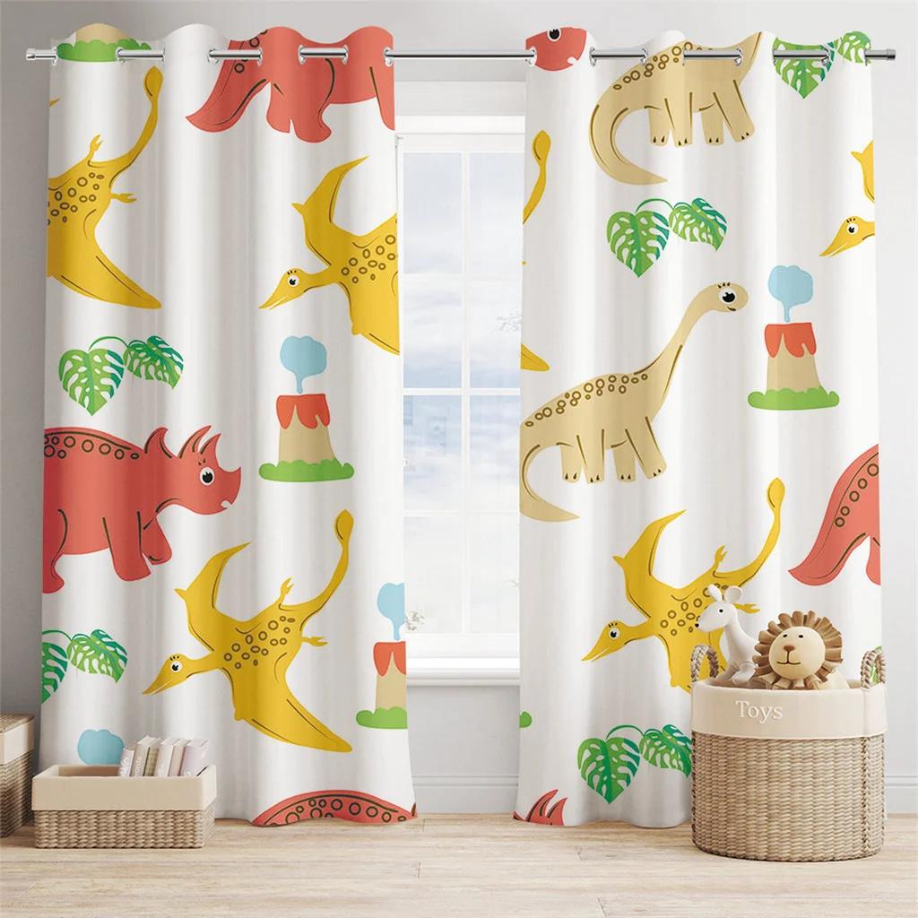 Oblíbený dětský kreslený styl Závěsy se vzorem dinosaurů 2 panely Chlapci Dívčí pokoj Ložnice Obývací pokoj Dekor oken Záclony