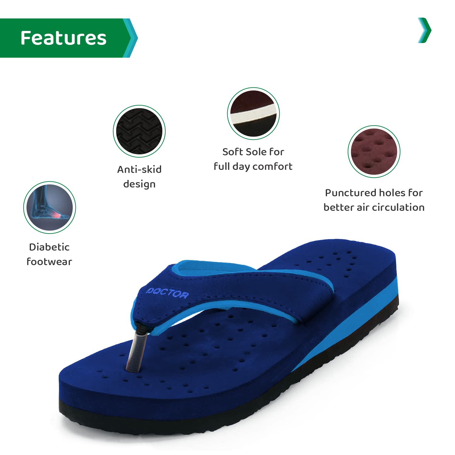 

Ortho Joy Women S Doctor Orthopedic Soft Mcr Slippers (Navy Blue-Sky Blue) 6 UK синий