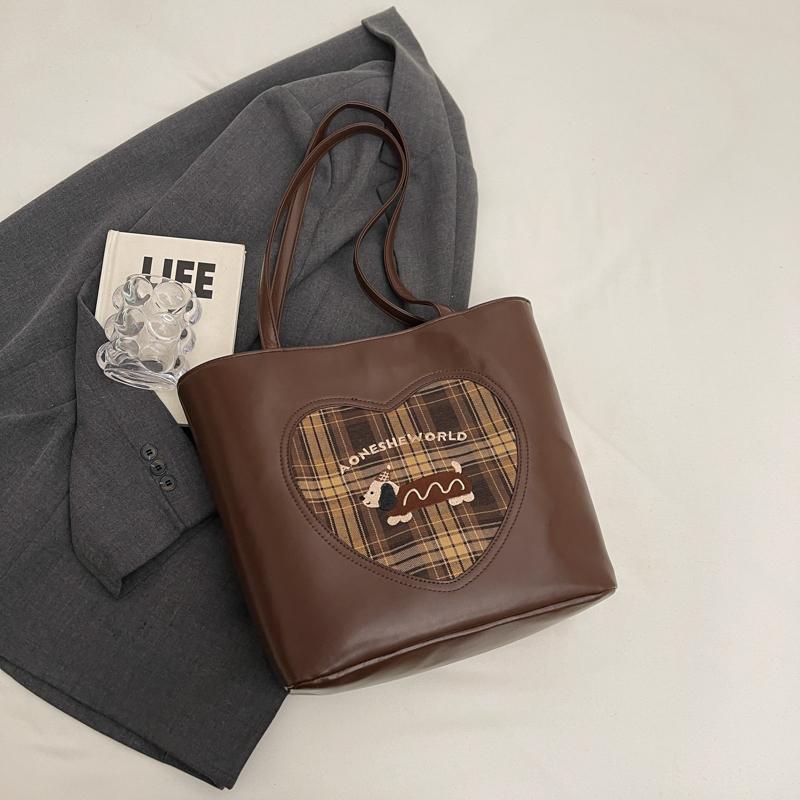 Happy Dog Large Capacity Bag for Women Autumn  New Trendy Retro Tote Bag Checkered Single Shoulder Commuter Bag