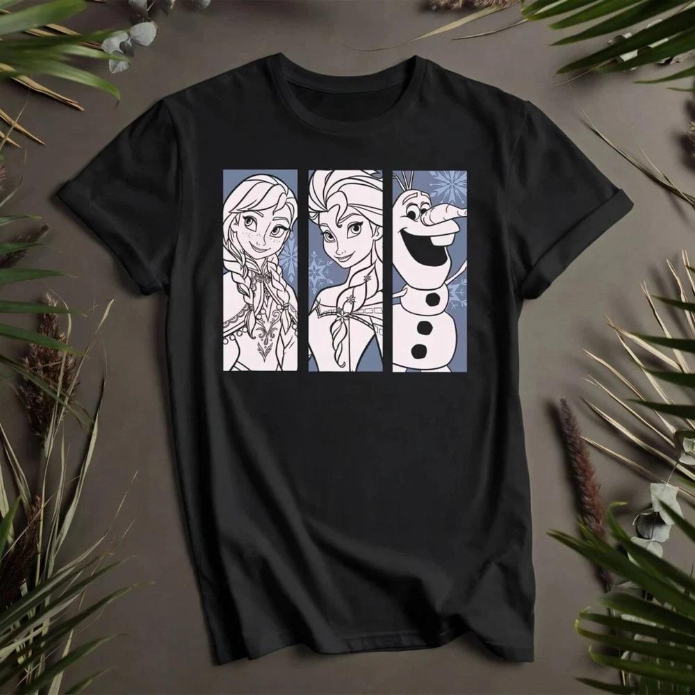 Elsa X Olaf Cute Basic Black T Shirt S