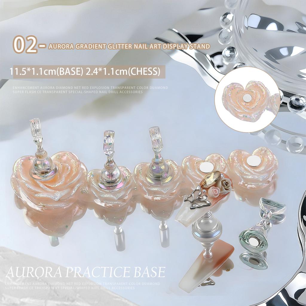 1set Flower Laser Aurora Ice Clear Magnetic Nail Tip Display Stand for Manicure Press-On Nail Training Acrylic Showing Shelves