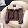 Lamb Wool Big Fur Collar Small Lambskin Solid Color Coat New Down Cotton Thickened Loose Cotton Clothes