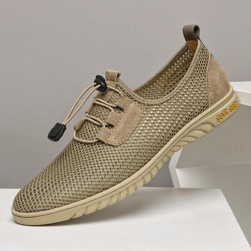 

Fashion Summer Mesh Shoes Outdoor Hollow Out Men Sneakers Cool Breathable Light Mens Casual Low Shoes Lace-Up Soft Sole Walking Footwear 46 хаки