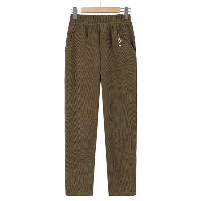 

Mom s velvet pants wear corduroy cotton pants outside in winter, middle-aged and elderly women s thickened elastic high waist loose warm 5XL