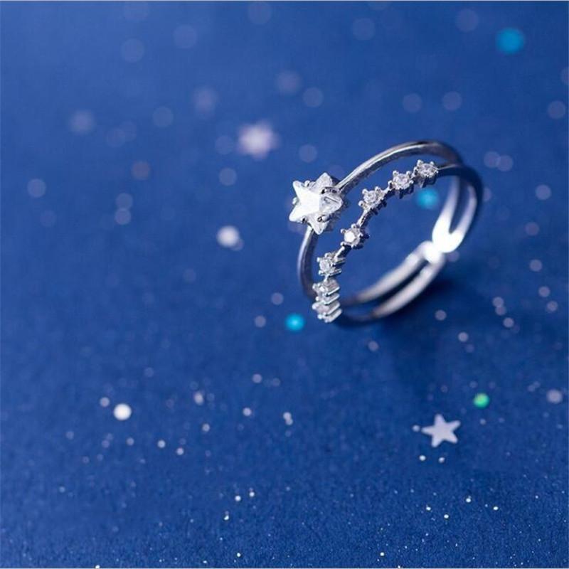New Temperament Exquisite Crystal Star Zircon 925 Sterling Silver Jewelry Personality Fashion Popular Opening Rings TYB007