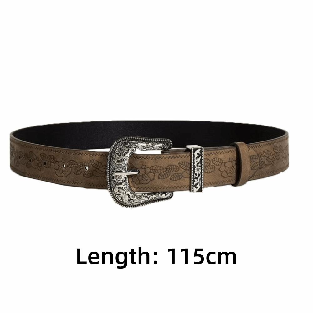 

Fashion Hip Hop Y2K Pattern Belt Adjustable Engraved Rose Pattern Western PU Leather Belt Waist Belt Women Jeans Decoration