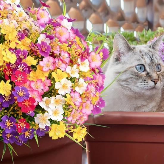 Artificial Flowers Bundle UV-Resistant Faux Plants Non-fading Fake Flowers for Home Vase Basket Window Box Outdoor Decoration