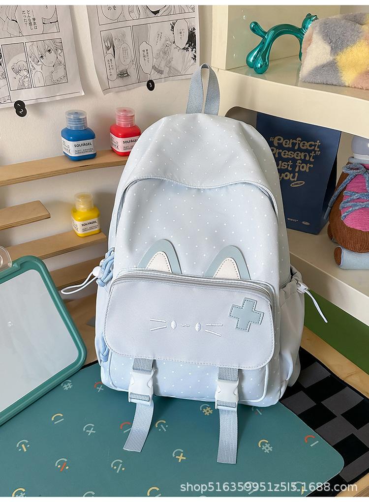 Schoolbag Korean version cute cat backpack large capacity junior high school high school student schoolbag girl campus wind polka dot backpack