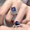 Retro court style square blue diamond grape open ring light luxury temperament high sense fashion versatile ring accessories