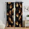 2 pcs   versatile polyester transparent curtains for home decoration Boho black Gold Leaf for use in bedrooms and living rooms