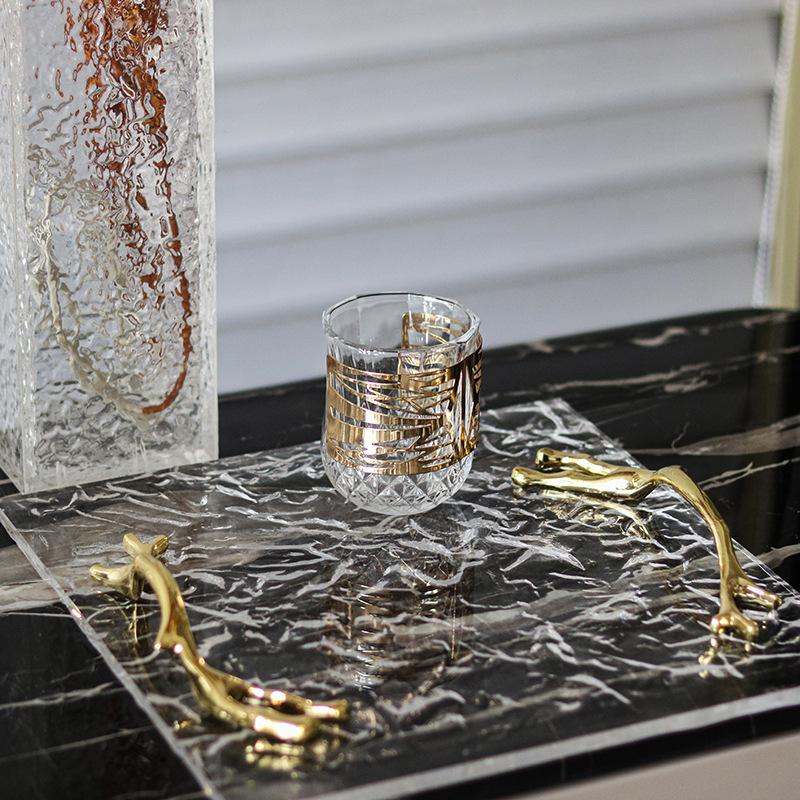 Leichter Luxus Kreative Wasserwellen Durchscheinende Tablett-Ornamente Club Villa Hotel Griff Aufbewahrungstablett Modellzimmer-Accessoires