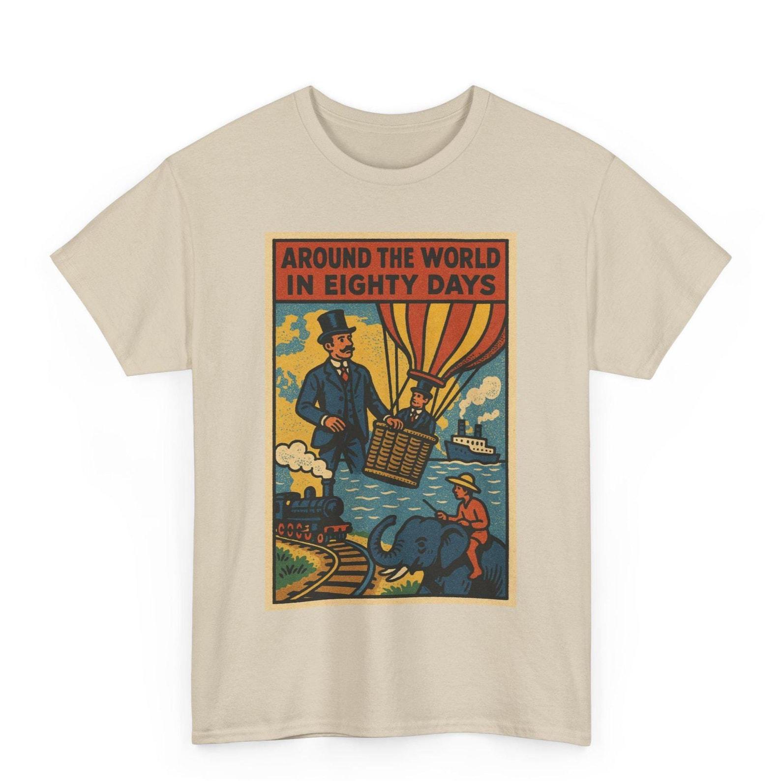 Jules Verne T-Shirt: Around the World in Eighty Days Retro Comic Pop Art 4XL