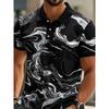 Mens 3D Marble Print Polo Shirt Loose Fit Short Sleeve Breathable Pique Cotton Casual Wear