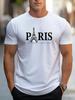 Men's PARIS Letter Pattern Print Cotton T-shirt Summer Loose Sizecasual Comfortable Round Neck Short Sleeved T-shirt Top