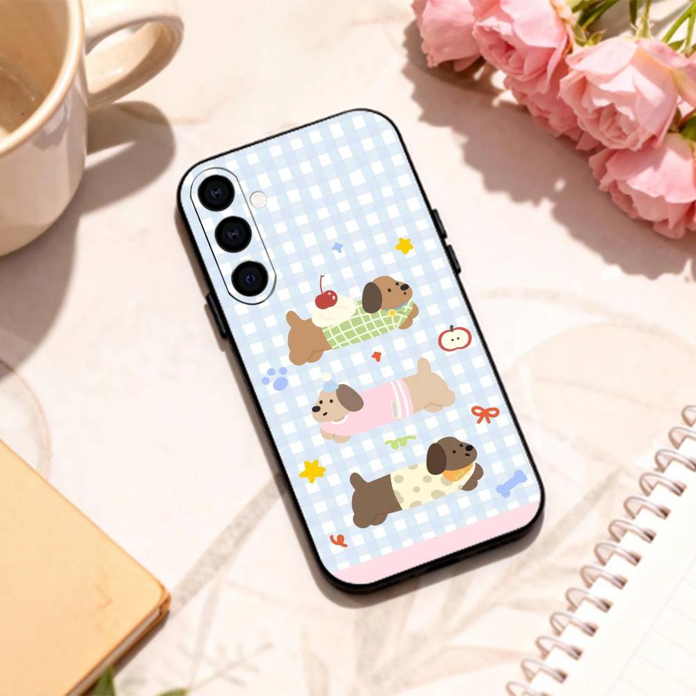 

Cute-Dachshund K-Kawai phone Case For Samsung Galaxy A73,A72,A71,A70,A53,A52,A51,Others Soft Black Shell Samsung a50 30s 50s