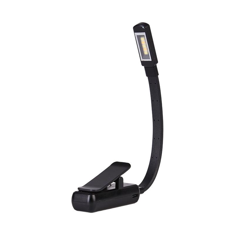 Luz de Leitura Portátil com Clipe de 5 LEDs com Luz de Fundo Auxiliar, Controle de Três Botões e Funcionalidade de Luminária de Mesa.