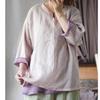 Johnature Women Vintage Shirts Solid Color Double Sided Wearable Summer Chinese Style High Quality Shirts