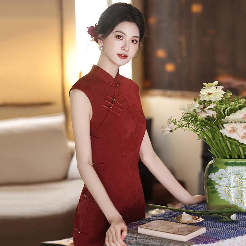 Red sleeveless new Chinese Suzhou long cheongsam improved young women's high-end toasting dress can be worn daily