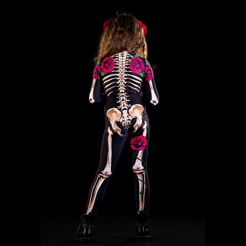 Sofort verfügbar Halloween Damen Cosplay Jumpsuit - Rosen-Skelett-Print für Eltern-Kind-Kleidung