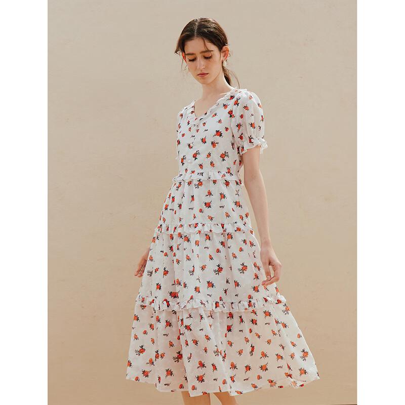 INMAN French V-Neck Floral Print Midi Dress
