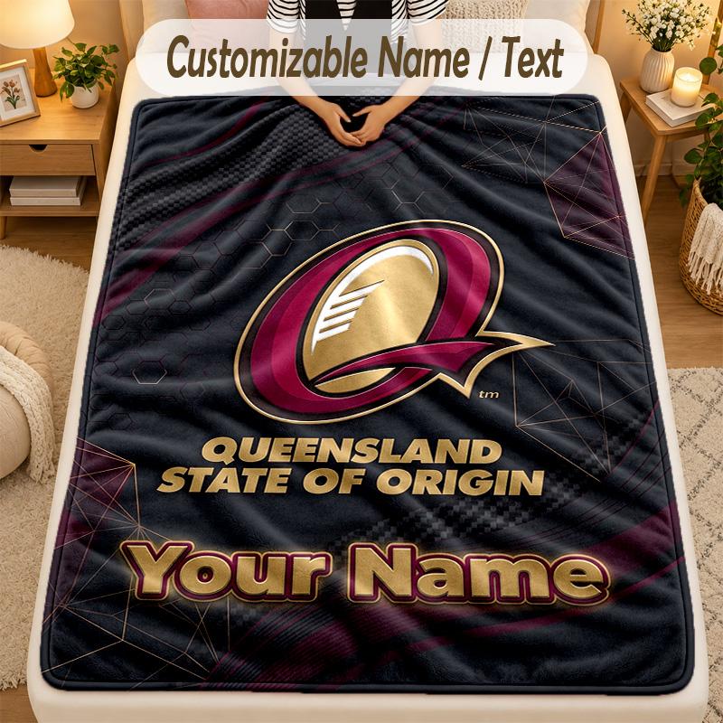 Flannel BlanketQueensland Maroons Custom Name Text Personalized Soft Warm Throw Blanket Home Decor Gift