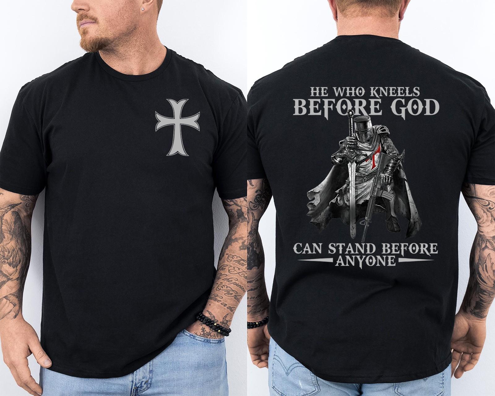 Knight Templar Kneel Before God T-shirt Christian Warrior Of Christ 2 Sided Tee S разноцветный