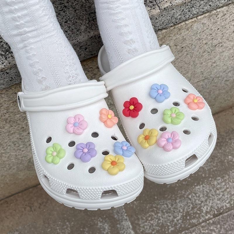 12PCS Fashion Shoe Charms Set Accessories Hole Shoe Buckle Colorful Fivepetal Flowers DIY Shoes Decorations Woman Girls Gift