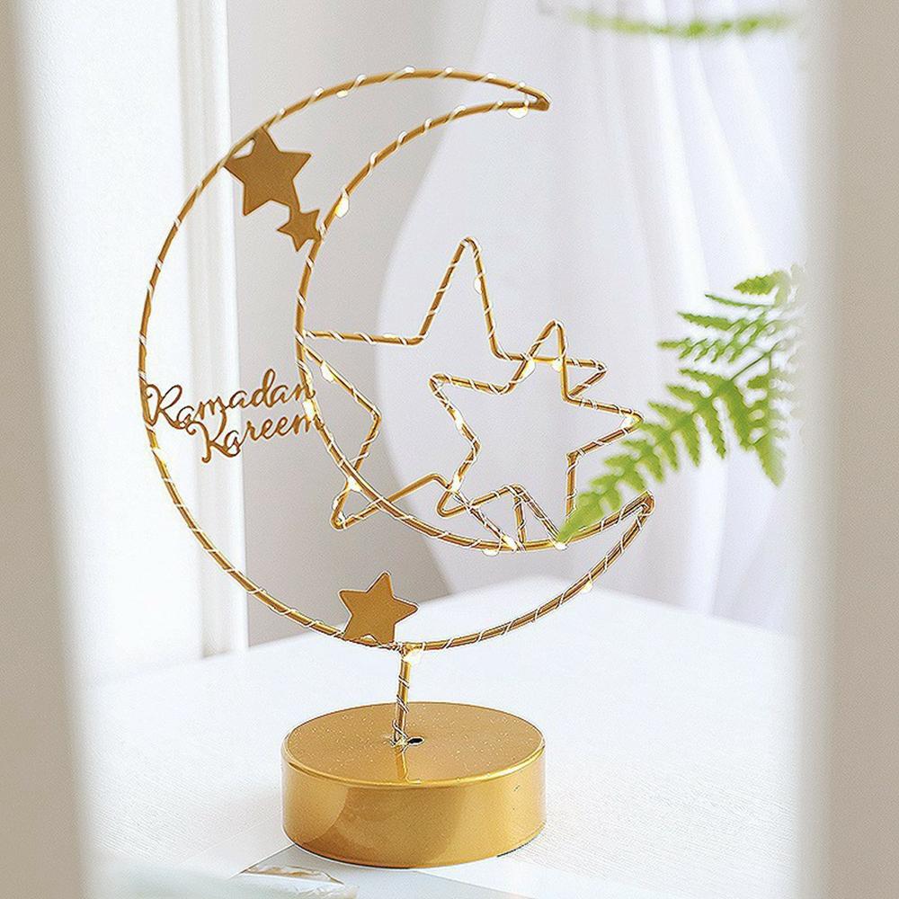 Creative Moon Shape Iron Art Table Lamp Battery Powered Copper Wire Night Light Bedroom Decor
