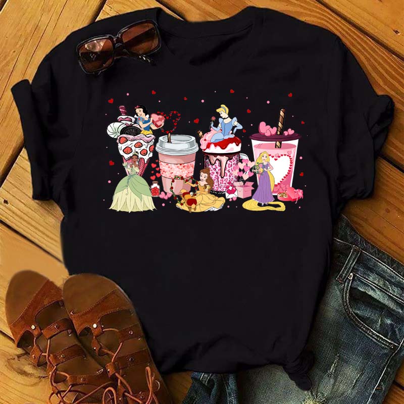 Funny Summer Disney Villains Printed Women T Shirts Round Neck Y2k Clothes Cartoon Graphic T Shirts 90s Female Tops Tees