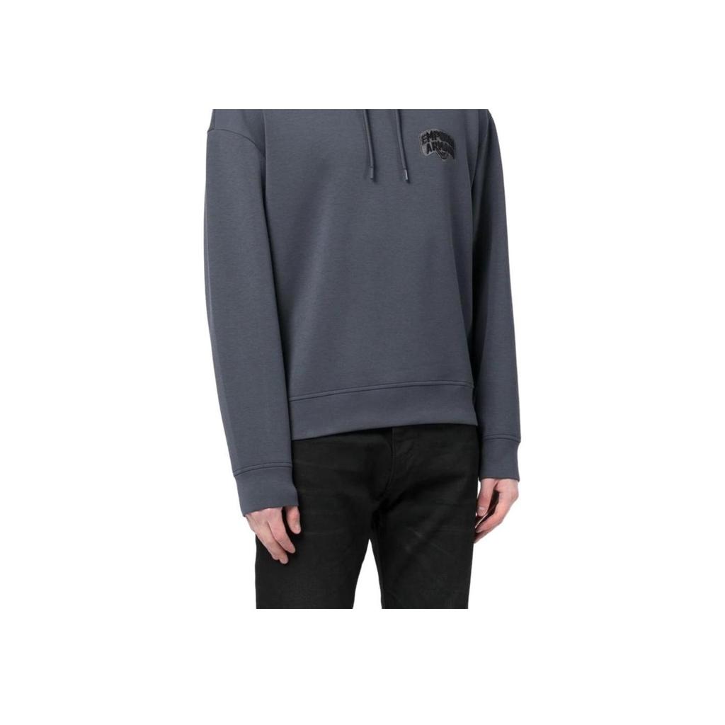 Emporio Armani Loose Fit Hooded Letter Embroidered Long Sleeve Sweatshirt Men Tops Gray 3R1MBG-1JHSZ-0931