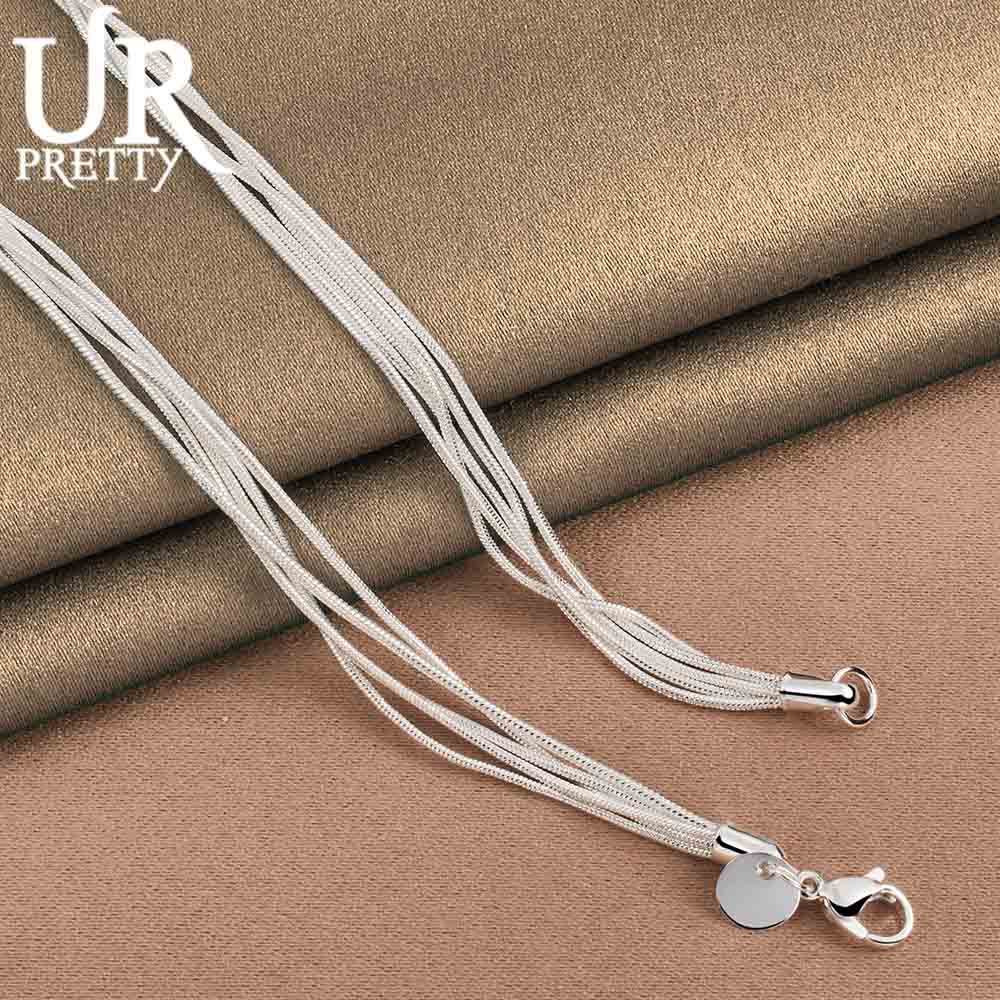 925 Srebro Sterling Pięć Łańcuszków Wężowych Mrożone Gładkie Koraliki Naszyjnik Modna Biżuteria Ślubna