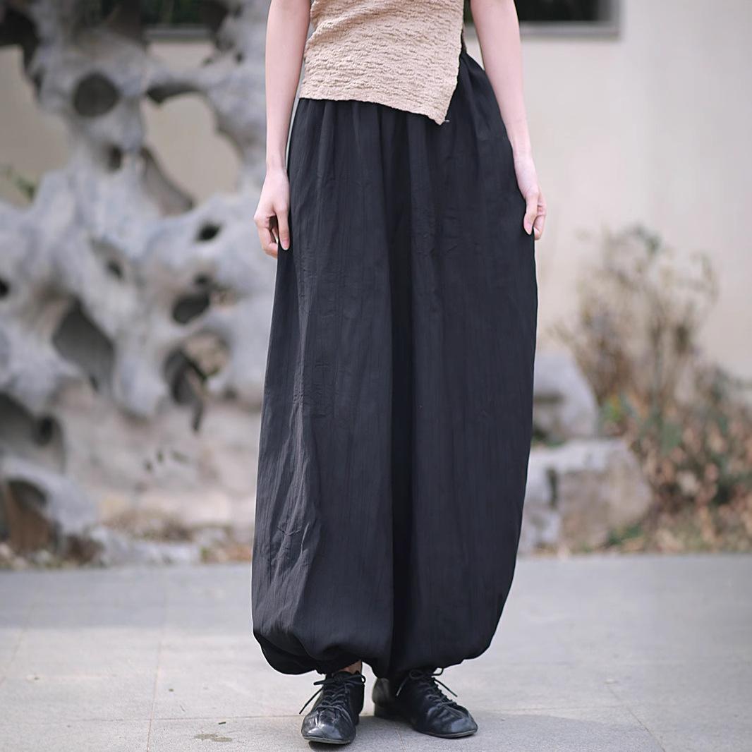 

Johnature Women Vintage Bloomers Pants Solid Color Elastic Waist Trousers Summer Loose Casual Female Pants One Size чёрный